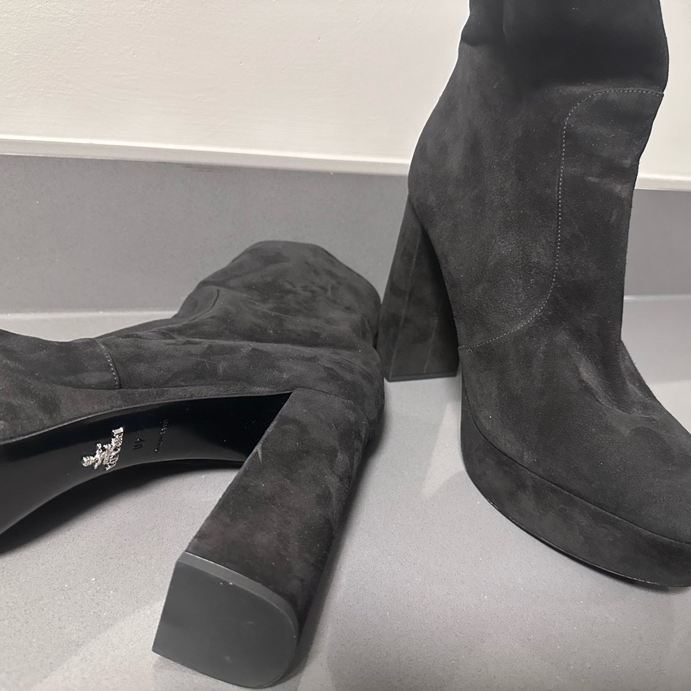 Prada Black Suede Heeled Boots